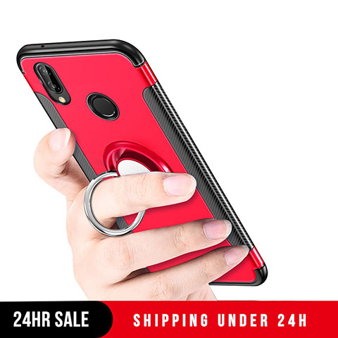 Custodia Silicone e Plastica Opaca con Anello Supporto per Huawei P Smart+ Plus Rosso