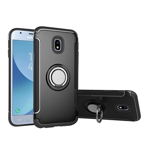 Custodia Silicone e Plastica Opaca con Anello Supporto per Samsung Galaxy J5 (2017) SM-J750F Nero