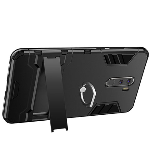 Custodia Silicone e Plastica Opaca con Anello Supporto per Xiaomi Pocophone F1 Nero