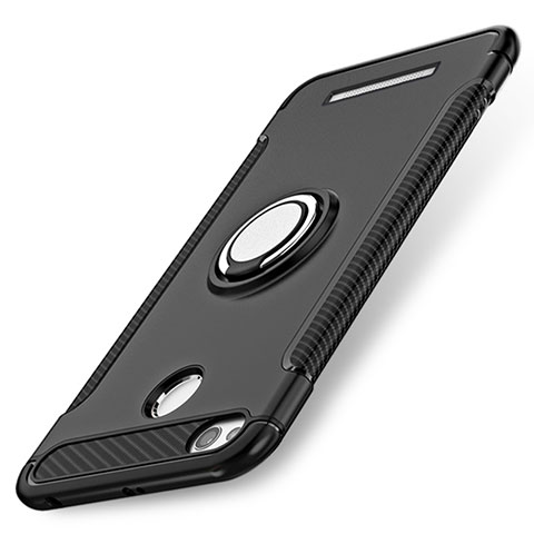 Custodia Silicone e Plastica Opaca con Anello Supporto per Xiaomi Redmi 3 Pro Nero