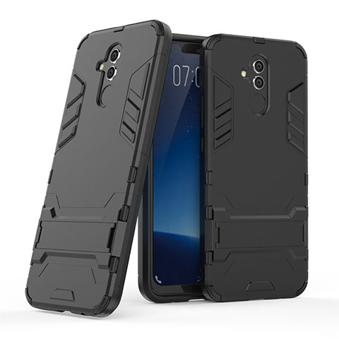 Custodia Silicone e Plastica Opaca con Supporto per Huawei Mate 20 Lite Nero