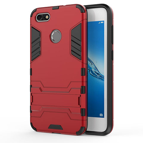 Custodia Silicone e Plastica Opaca con Supporto per Huawei Y6 Pro (2017) Rosso