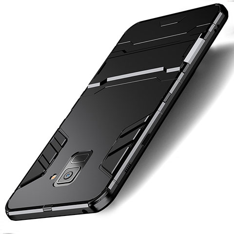 Custodia Silicone e Plastica Opaca con Supporto per Samsung Galaxy A8 (2018) A530F Nero