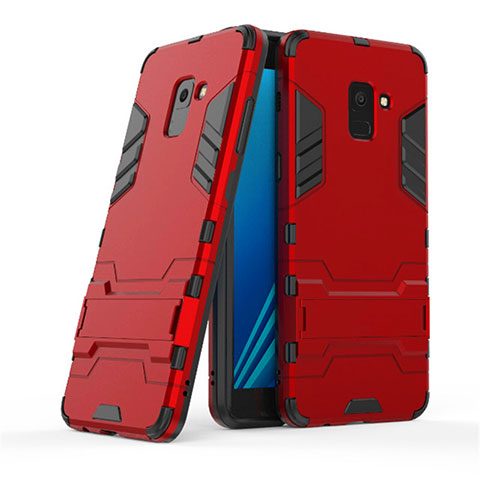 Custodia Silicone e Plastica Opaca con Supporto per Samsung Galaxy A8+ A8 Plus (2018) A730F Rosso