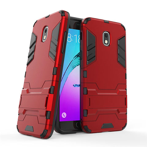 Custodia Silicone e Plastica Opaca con Supporto per Samsung Galaxy Amp Prime 3 Rosso