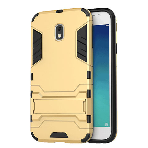 Custodia Silicone e Plastica Opaca con Supporto per Samsung Galaxy J3 Pro (2017) Oro
