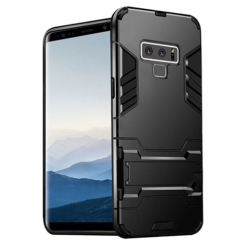 Custodia Silicone e Plastica Opaca con Supporto per Samsung Galaxy Note 9 Nero