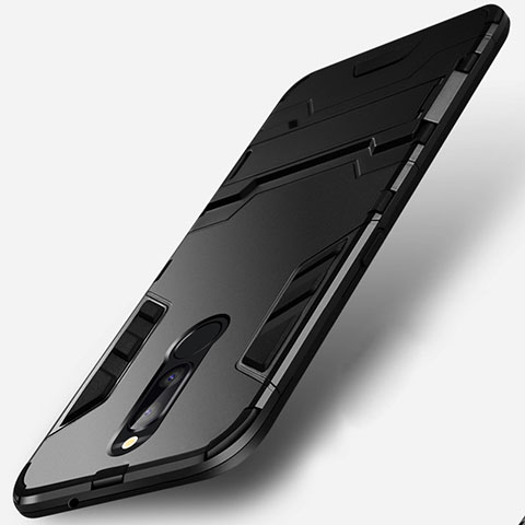 Custodia Silicone e Plastica Opaca con Supporto R01 per Huawei Mate 10 Lite Nero