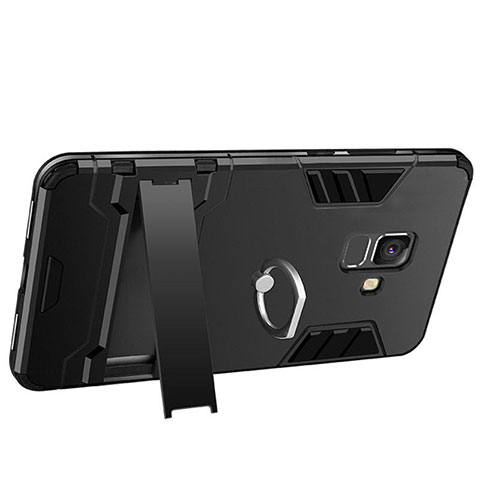 Custodia Silicone e Plastica Opaca con Supporto W01 per Samsung Galaxy A6 (2018) Nero