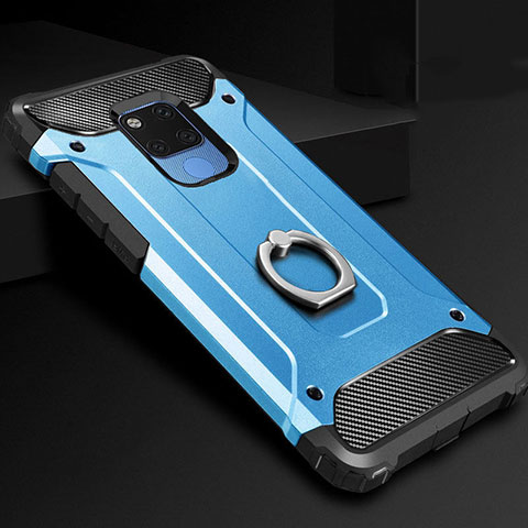 Custodia Silicone e Plastica Opaca Cover con Anello Supporto H01 per Huawei Mate 20 X 5G Cielo Blu