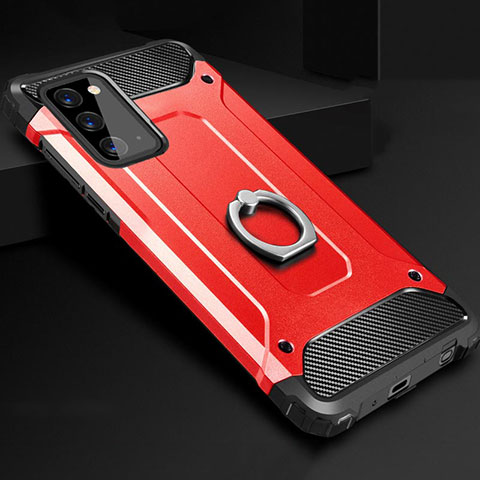 Custodia Silicone e Plastica Opaca Cover con Anello Supporto N01 per Samsung Galaxy Note 20 5G Rosso