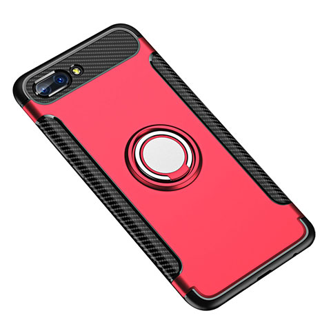 Custodia Silicone e Plastica Opaca Cover con Anello Supporto per Huawei Honor 10 Rosso