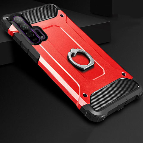 Custodia Silicone e Plastica Opaca Cover con Anello Supporto per Huawei Honor 20 Pro Rosso