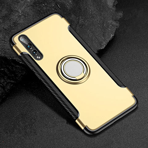 Custodia Silicone e Plastica Opaca Cover con Anello Supporto per Huawei P20 Pro Oro