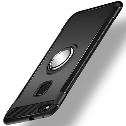 Custodia Silicone e Plastica Opaca Cover con Anello Supporto per Huawei P8 Lite (2017) Nero