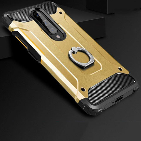 Custodia Silicone e Plastica Opaca Cover con Anello Supporto per OnePlus 8 Oro