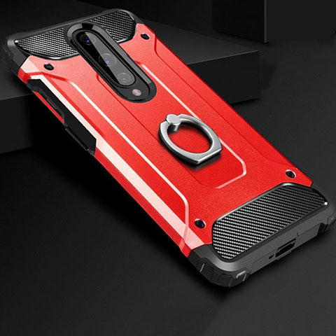 Custodia Silicone e Plastica Opaca Cover con Anello Supporto per OnePlus 8 Rosso