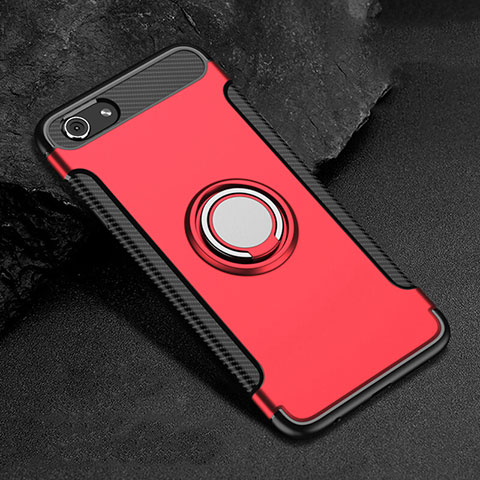 Custodia Silicone e Plastica Opaca Cover con Anello Supporto per Oppo A3 Rosso