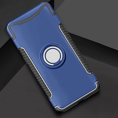 Custodia Silicone e Plastica Opaca Cover con Anello Supporto per Oppo Find X Blu