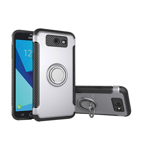 Custodia Silicone e Plastica Opaca Cover con Anello Supporto per Samsung Galaxy J5 (2017) Version Americaine Argento