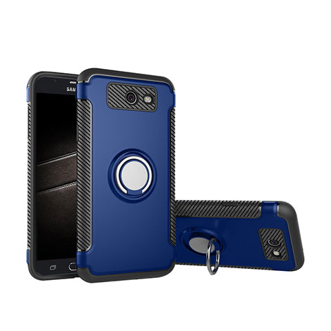 Custodia Silicone e Plastica Opaca Cover con Anello Supporto per Samsung Galaxy J5 (2017) Version Americaine Blu