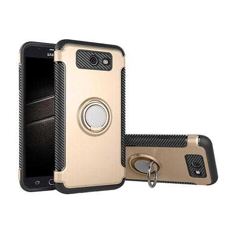 Custodia Silicone e Plastica Opaca Cover con Anello Supporto per Samsung Galaxy J5 (2017) Version Americaine Oro