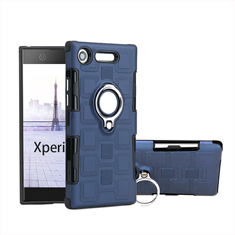 Custodia Silicone e Plastica Opaca Cover con Anello Supporto per Sony Xperia XZ1 Compact Cielo Blu