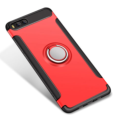 Custodia Silicone e Plastica Opaca Cover con Anello Supporto per Xiaomi Mi 6 Rosso