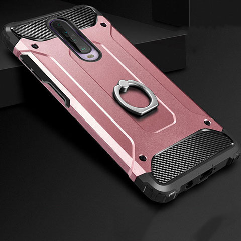 Custodia Silicone e Plastica Opaca Cover con Anello Supporto per Xiaomi Redmi K30 5G Oro Rosa