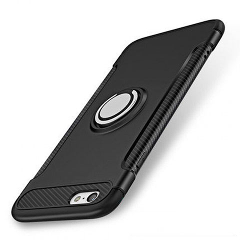 Custodia Silicone e Plastica Opaca Cover con Anello Supporto S01 per Apple iPhone 7 Nero