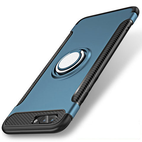 Custodia Silicone e Plastica Opaca Cover con Anello Supporto S01 per Apple iPhone 7 Plus Blu