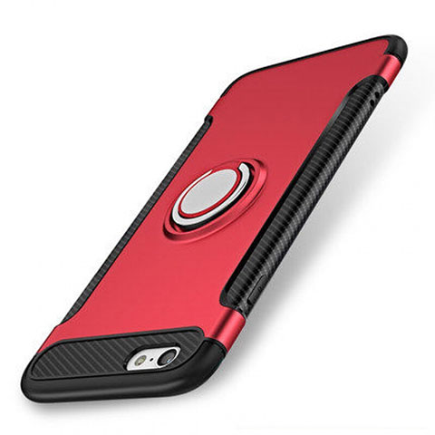 Custodia Silicone e Plastica Opaca Cover con Anello Supporto S01 per Apple iPhone SE (2020) Rosso