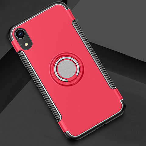 Custodia Silicone e Plastica Opaca Cover con Anello Supporto S01 per Apple iPhone XR Rosso