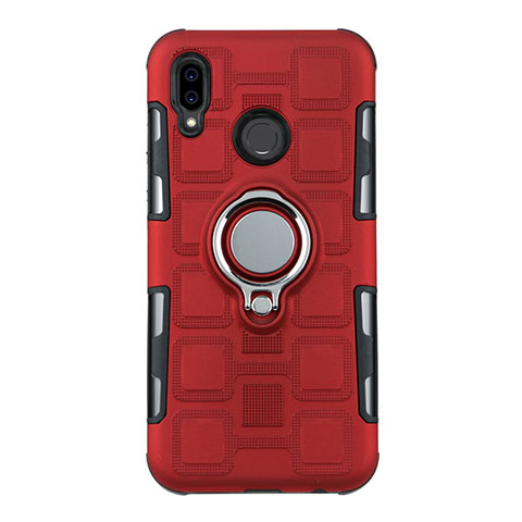 Custodia Silicone e Plastica Opaca Cover con Anello Supporto S01 per Huawei Nova 3e Rosso