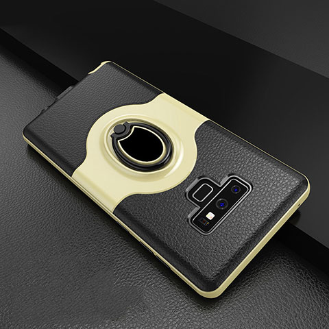 Custodia Silicone e Plastica Opaca Cover con Anello Supporto S01 per Samsung Galaxy Note 9 Oro