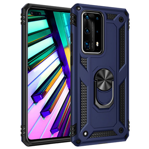 Custodia Silicone e Plastica Opaca Cover con Magnetico Anello Supporto C01 per Huawei P40 Pro+ Plus Blu