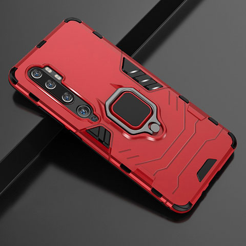 Custodia Silicone e Plastica Opaca Cover con Magnetico Anello Supporto D02 per Xiaomi Mi Note 10 Pro Rosso