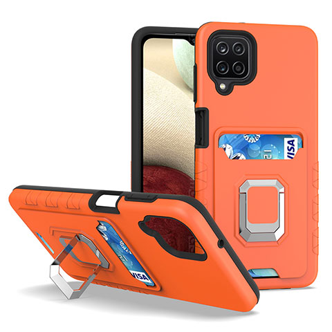 Custodia Silicone e Plastica Opaca Cover con Magnetico Anello Supporto J01S per Samsung Galaxy M12 Arancione