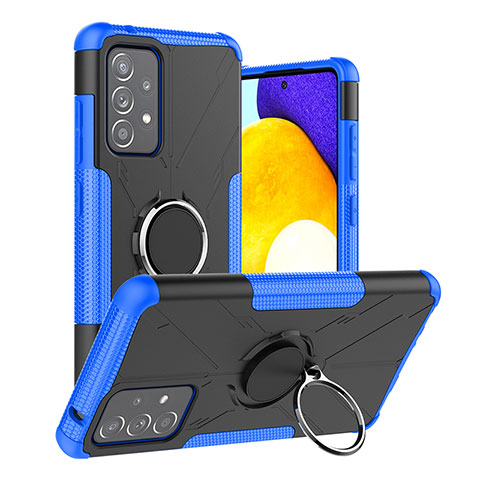 Custodia Silicone e Plastica Opaca Cover con Magnetico Anello Supporto J01X per Samsung Galaxy A52 5G Blu