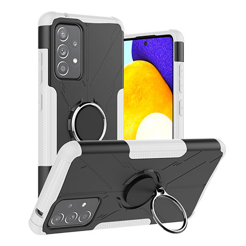 Custodia Silicone e Plastica Opaca Cover con Magnetico Anello Supporto J01X per Samsung Galaxy A52s 5G Argento
