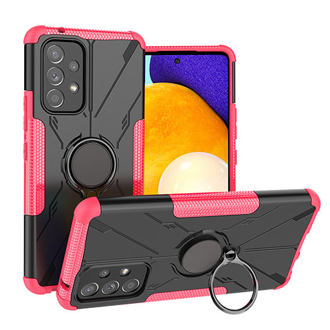 Custodia Silicone e Plastica Opaca Cover con Magnetico Anello Supporto J01X per Samsung Galaxy A53 5G Rosa Caldo