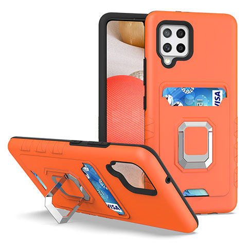 Custodia Silicone e Plastica Opaca Cover con Magnetico Anello Supporto J03S per Samsung Galaxy A42 5G Arancione