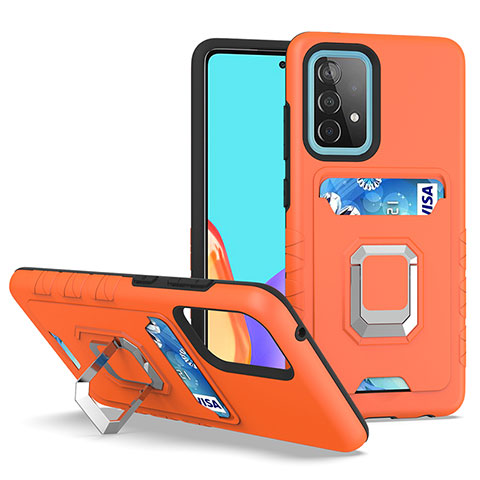 Custodia Silicone e Plastica Opaca Cover con Magnetico Anello Supporto J03S per Samsung Galaxy A52 5G Arancione