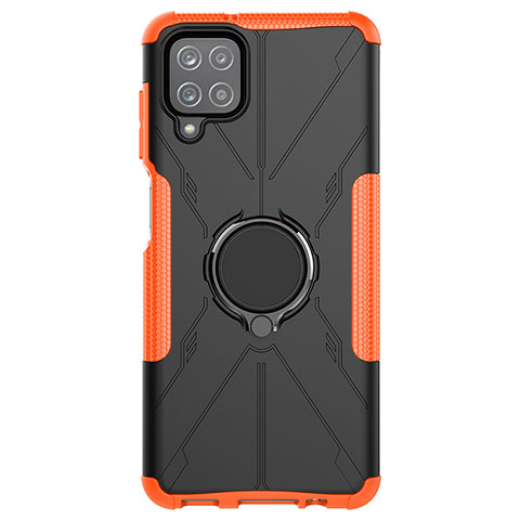 Custodia Silicone e Plastica Opaca Cover con Magnetico Anello Supporto JX1 per Samsung Galaxy F12 Arancione