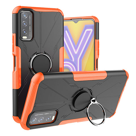 Custodia Silicone e Plastica Opaca Cover con Magnetico Anello Supporto JX1 per Vivo Y12s Arancione