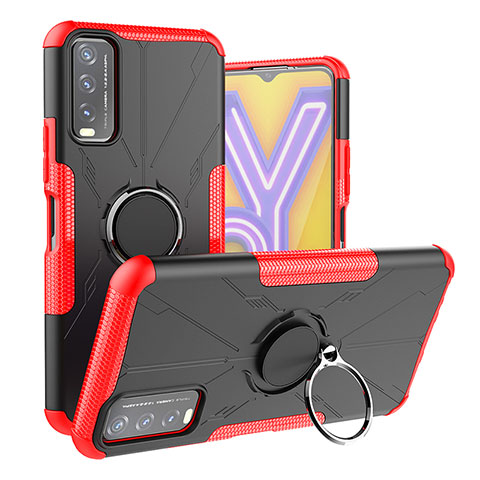 Custodia Silicone e Plastica Opaca Cover con Magnetico Anello Supporto JX1 per Vivo Y12s Rosso
