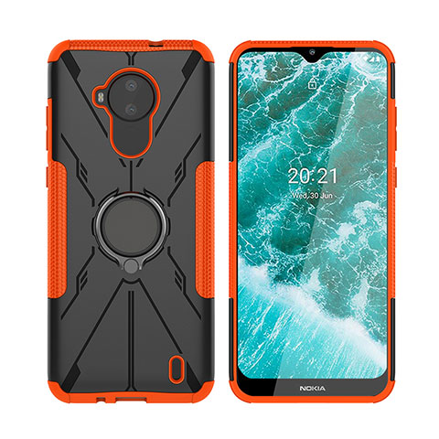 Custodia Silicone e Plastica Opaca Cover con Magnetico Anello Supporto JX2 per Nokia C30 Arancione