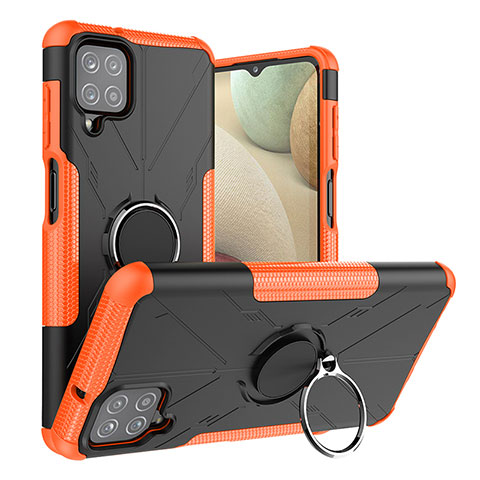 Custodia Silicone e Plastica Opaca Cover con Magnetico Anello Supporto JX2 per Samsung Galaxy A12 Nacho Arancione