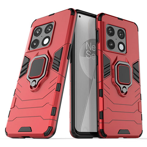 Custodia Silicone e Plastica Opaca Cover con Magnetico Anello Supporto KC1 per OnePlus 10 Pro 5G Rosso