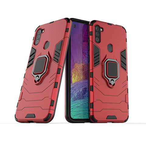 Custodia Silicone e Plastica Opaca Cover con Magnetico Anello Supporto KC1 per Samsung Galaxy A11 Rosso